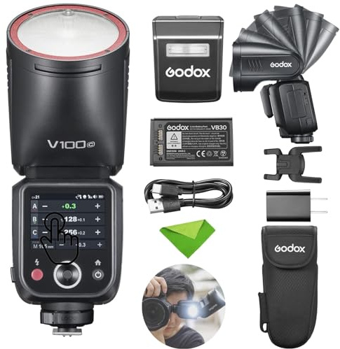Godox V100C V100-C 100Ws TTL Flash for Canon Cameras, 400 Full Power Flashes, 1.7s Recycle Time, 2.4G Wireless with External Flash, Touchscreen Flash for Canon EOS Cameras (Godox V100C)