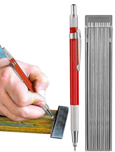 Druckbleistift aus Metall, silberfarben, rund, 2,0 mm, integrierter Spitzer, Metallmarker für Steinmalerei, Keramik, , Leinwand, Glas, Stein, 12 Stück