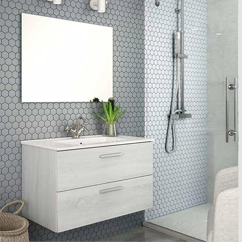 Aquore Mueble de Baño Suspendido con 2 Cajones, Mallorca, Incluye Lavabo Cerámico | Conjunto de Baño Mallorca Suspendido (Hibernian, 100 x 45 x 48 cm)