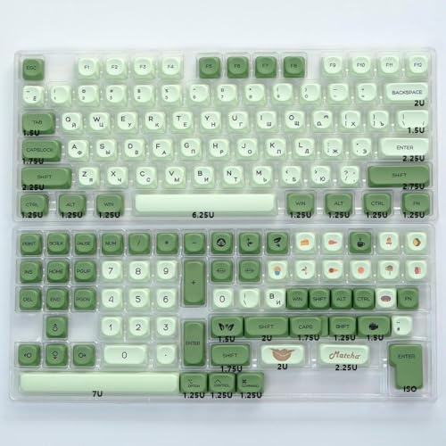FKRTQIYN KBDIY 138 Japones Japonese Korean PBT Conjunto KOA Perfil para teclados mecánicos Compatibles con ISO Style Russian White 7U KeyCaps(Matcha-RU)