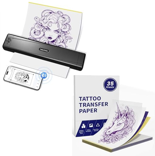 TATTMUSE Tattoo Drucker mit 35 Stück A4 Größe Tattoo Transfer Papier, Tattoo Transfer mit Smartphone PC, Stencil Drucker für Tattoo Künstler und Anfänger