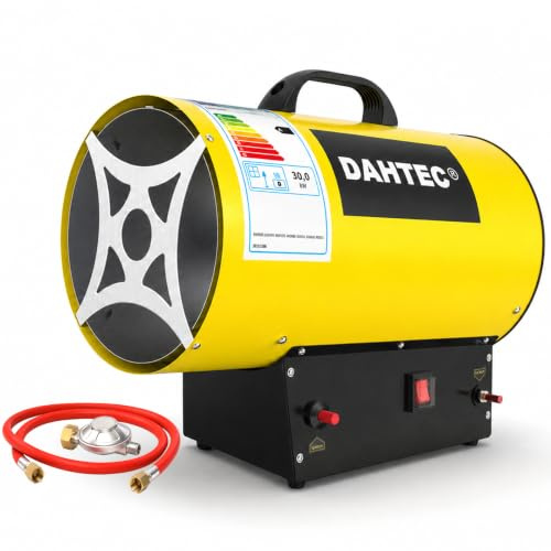 DAHTEC 102,360 BTU/h Portable Industrial Gas Space Heater for Garages, 30KW | Fan Space Heater, Garage Warmer, Workshop Heater, Hot Air Blower, Fuel Consumption 2.18 kg/h, Yellow