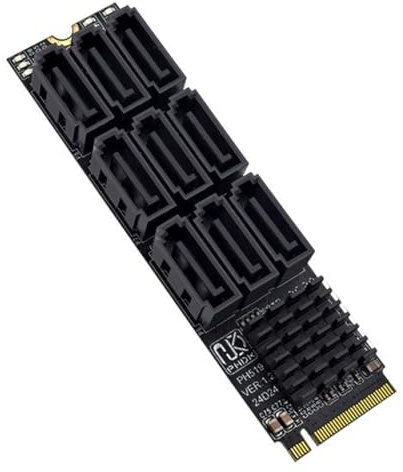 CY NGFF NVME M-Key PCI Express M.2 auf 9 Ports SATA 3.0 6 Gbit/s Adapterkonverter Festplattenerweiterungskarte 2280 für NAS-Computer