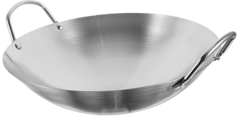 DECOMELODY Wok de Acero Inoxidable con Doble Asa Sartén para Cocina Casera Resistente y Versátil para Freír Carne y Verduras