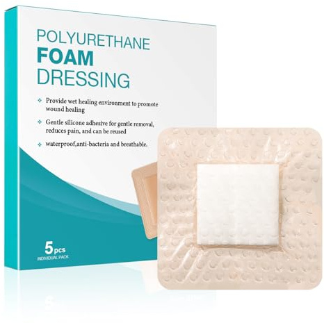 Silicone Foam Dressing 2x2 Silicone Foam Absorbent Dressing Soft Border Wound Dressing Waterproof Bandages for Pressure Sores Ulcer Treatment Box of 5