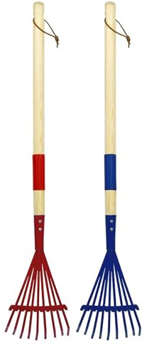 Gartenrechen- und Laubset, Landwirtschaftswerkzeug zum Laubsammeln und Heuharken, Rechen mit Holzgriff und 9 Zinken, für Kinderspiele und den Hausgebrauch, 2-teiliges Gartenset (Red, 70X14CM)