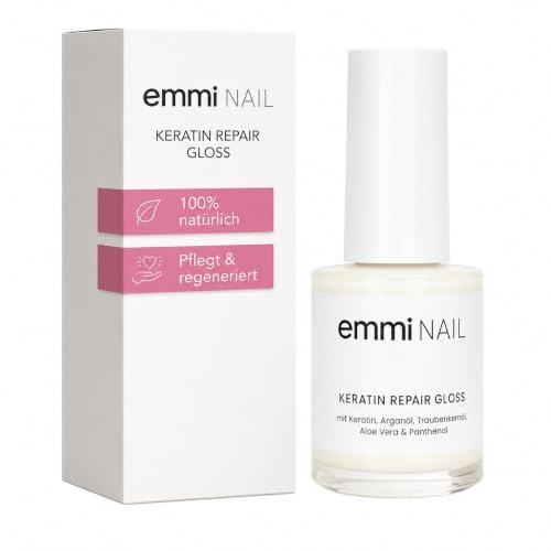 Emmi-Nail Keratin Repair Gloss 12ml - Pflegender Kur-Lack Nagelhärter - HEMA-frei, Lufttrocknend, Nagelpflege mit Keratin, Arganöl, Traubenkernöl, Aloe Vera und Panthenol