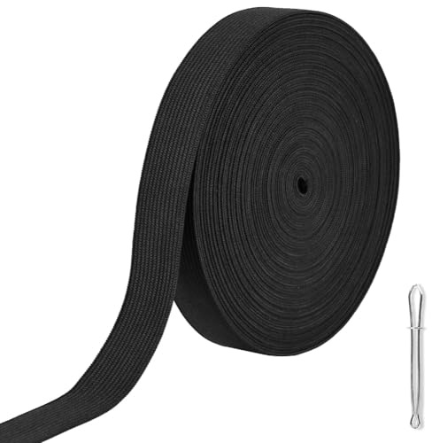 AUYAO Elastica Banda per Cucito, 12M*2CM Ampio Nastro Elastico Piatto, con Dispositivo di filettatura, Rotolo di Elastico per Cucito per Pantaloni, Cucire Vestiti, Artigianato DIY(Nero)
