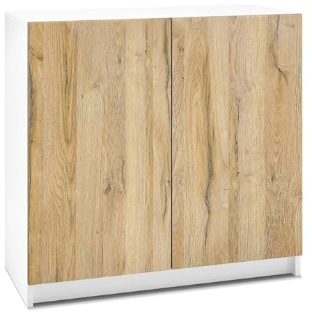 InnoFurn Kommode Elona, Büroschrank mit Soft-Close & Push-to-Open, Aktenschrank, Bürokommode, Home Office & Büro, Weiß/Eiche Evoke (82 x 78 x 37 cm)