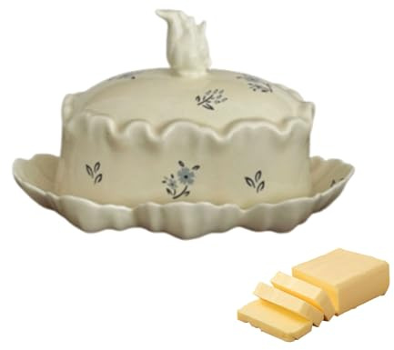 Burriera in ceramica con coperchio, vassoio porta-burro in porcellana, porta-snack vintage, lavabile in lavastoviglie, decorativo for piano di lavoro, uso domestico e quotidiano