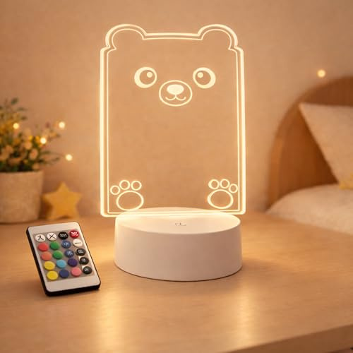 Luz Nocturna Infantil LED, Luz Quitamiedos Infantil con 16 Colores y 5 Intensidades, Lampara Mesita Noche Niños con Mando y Control Táctil, Lampara Niños Noche con Pantalla Acrílica para Escribir