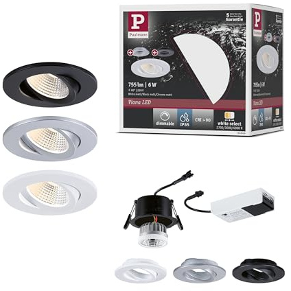 Paulmann LED Einbauleuchte White Select Viona Einzelleuchte IP65 rund 85 mm 25° 6W 520lm 230V 2700-4000K Schwarz matt, Weiß matt, Chrom matt 94944