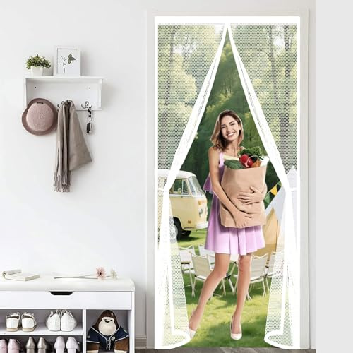 Zanzariera Magnetica per Porte 110 x 310 cm Rete Fine Anti Zanzarem, Facile da Installare Tenda Magnetica Zanzariera per Porte Finestre Balcone Soggiorno, Bianco