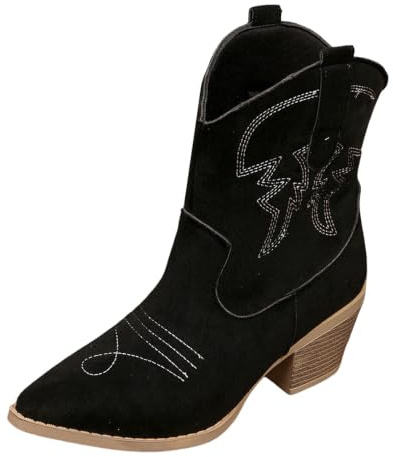 Cowboy stövlar cowboy stövletter med broderi, spetsigt tåområde och blockklack av mocka tillgängliga mångsidiga ridstövlar sommarstövlar damer