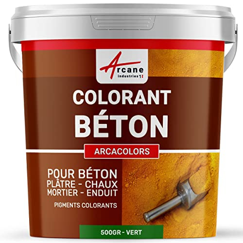 ARCANE INDUSTRIES Pigments, colorants pour béton, Ciment, Enduit, mortier, Dalle, Chaux, plâtre, oxydede Fer, Chrome, Titane : Arcacolors - 500 GR Vert