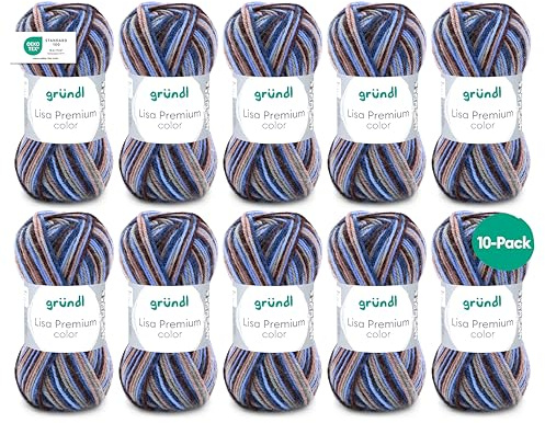 Gründl Lana Lisa Premium Color - filato sfumato per maglia - filato per uncinetto - morbido e delicato sulla pelle - 100% poliacrilico - 10 gomitoli da 50 g / 133 m - ferri n.3,5-4,5 -Marrone-Blu