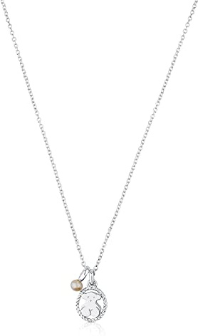 TOUS Collar de Plata de Primera Ley con Perla Cultivada para Mujer, Largo 45cm, Versátil y Elegante, Colección Camee