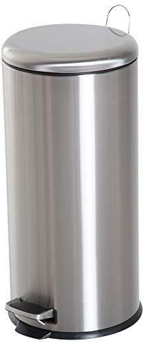 HOMCOM Poubelle avec ouverture à pédale poubelle automatique fermeture interne amovible avec volume de 30 L acier inoxydable Ф29,2 x 62,9 cm Argenté