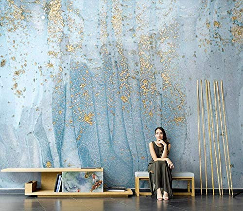 Papel Tapiz Fotográfico 3D Con Decoración De Oro Azul Claro Papel Tapiz Con Motivos Papel Tapiz No Tejido Pared Pintado Papel Tapiz 3D Decoración Dormitorio Fotomural Sala Sofá Mural-250cm×170cm
