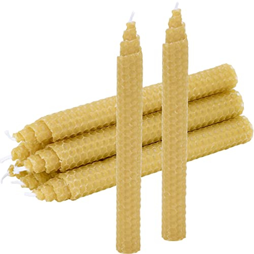 DEYBBY 8'' Honeycomb Beeswax Taper Candles, 6 Pack Smokeless Non-Toxic Hand-Rolled Bee Wax Candles Cone Top for Home, Elderly and Children（Brown Raw）