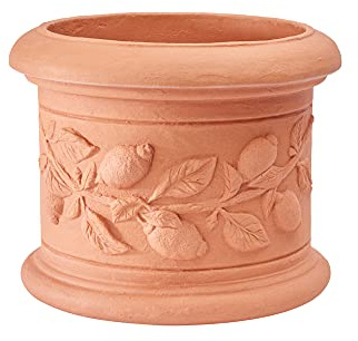 Garden Italia Pots Pot cylindrique avec Citrons ICLM Diamètre 40 cm - Hauteur 33 en résine colorée Impruneta - Fabriqué en Italie - pour extérieur et intérieur - résistant au Gel - Antichoc