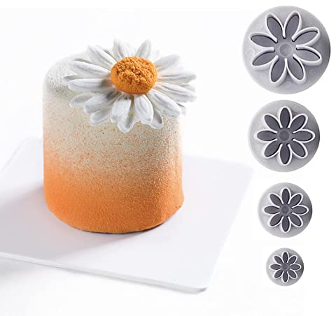 Sunflower Fondant Cutter Flower Molds for Fondant 4PC Chrysanthemum 8Petals Daisy Plunger Cutter Gerbera Cutting Set Cookie Cutter Decorating Mold Tools Decoration Embossing Tool