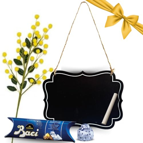 Baci Perugina Regalo San Valentino e Festa della Donna 2025 - Tubo Classico Baci Perugina 37,5gr +Bouquet + Lavagna Appendibile in Legno con Gessetto