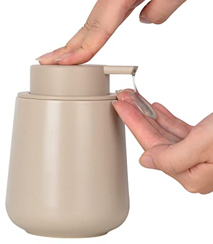 Seifenspender Umlaca Spülmittelspender,Nachfüllbarer Soap Dispenser Keramik 350ml,Großer Pumpenkopf für leichtes Pressen,Geeignet für Handseife,Shampoo,Duschgel,Küche,Bad Khaki
