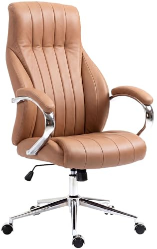 CLP Bürostuhl ergonomisch Wigan, Chefsessel mit edlen Echtleder-Akzenten, höhenverstellbarer Schreibtischstuhl mit Wippfunktion, bis 135 kg Farbe Hellbraun