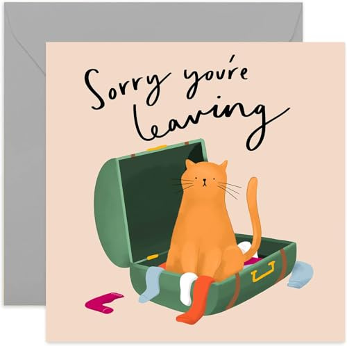 Old English Co. Grußkarte mit Aufschrift Cat Sorry You're Leaving, Abschied, Kollegen, Abschied, Umzug, Innenseite unbeschriftet, inklusive Umschlag