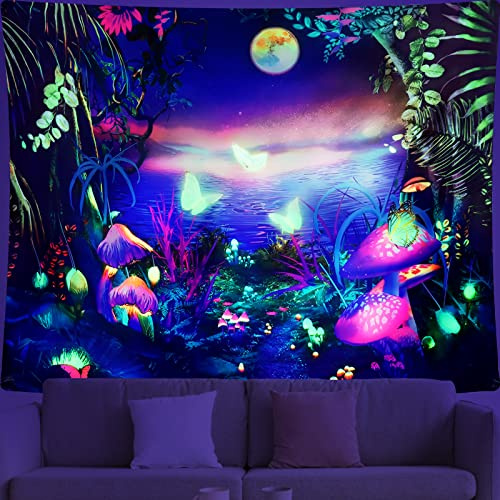Dremisland Wandteppich Wandtuch 148x200 cm Chwarzlicht Wandteppich Aesthetic 3D Digital Bedruckt Farbenreich Dekostoff Dekoration UV-Reaktiv Schmetterling Deko Tapestry Poster für Wohnzimmer Party