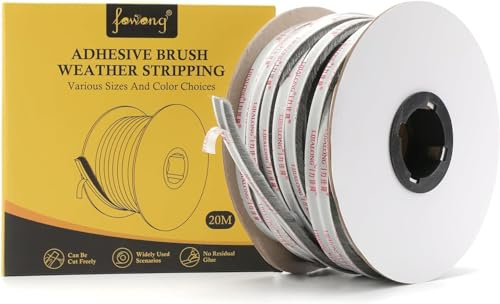 fowong Draft Excluder for Windows, Weather Stripping 20m(L) x 9 mm(W) x 9mm(T) Draught Excluder Tape Brush Seal Tape for Sliding Doors and Windows Stop Drafts and Save Energy - Gray