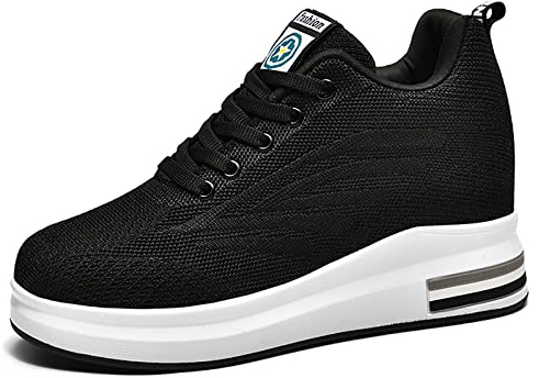 AONEGOLD Femme Baskets Compensées Chaussure Tennis de Sport Gym Fitness Respirantes Sneakers Talon 8.5cm (Noir 34 EU)