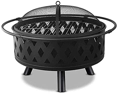 Pozo de Fuego con Estante para Parrilla de Barbacoa, brasero de Metal para Exteriores con Forma de Estrella y Luna, Calentador de jardín para Patio, tazón para Acampar (Luna Estrella)