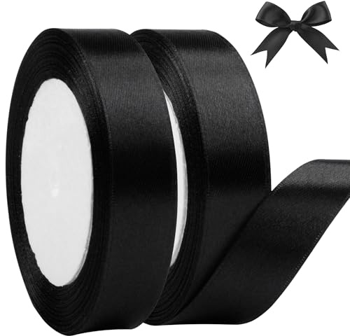 Nastro Raso Nero, 20 mm x 44 Metri di Nastro Decorativi in Tessuto per Confezioni Regalo, Artigianato, Fiocchi per Capelli, Bouquet, Funerali, Lutto (22m/rotolo)