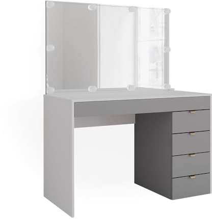 Vicco Schminktisch Weiß/Grau/Grau Elise 115x76x55 cm - Frisiertisch, Schubladensystem für Ordnung im Alltag