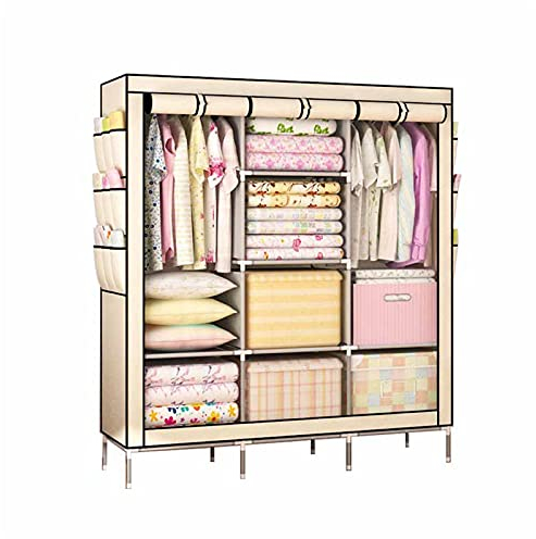 EsEntL Tragbarer Kleiderschrank, freistehender Eckschrank, einfarbiger Stoff-Leinwandschrank, Kleidungsaufbewahrungsschrank für Schlafzimmer für Kinder und Erwachsene (Größe: 170 x 130 x 45 cm, Far
