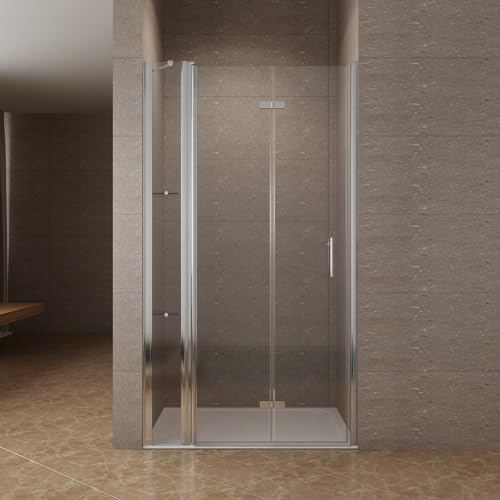 Duschtür mit Festteil und Eckregalen breite 110 cm Verstellbereich 108-111 cm Falttür Drehfalttür mit festem Seitenteil Duschabtrennung Duschwand Glas für Nische Echtglas 6 mm klar NANO-Beschichtung