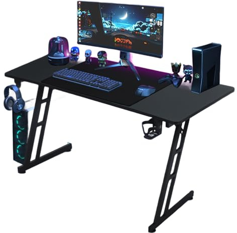 AufuN Gaming Tisch, Gaming Schreibtisch, Kopfhörerhaken und Getränkehalter, Stabiler Computertisch Stehschreibtisch Arbeitstisch, PC Tisch Gaming (Rahmen Z) (Ohne LED, 120 x 60cm)