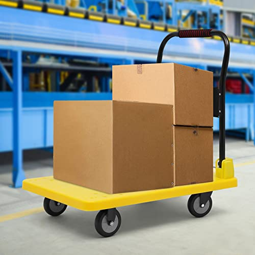 Plattformwagen Transportwagen Klappbar Handwagen Sackkarre Klappwagen Lastenwagen Faltende LKW Faltbare Schubwagen FüR Einfache Lagerung Gelb Echteckig GeräUschlos Mit DrehräDern Bis 400Kg/881Lbs