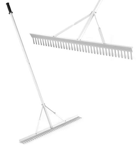 COSTWAY 36”/91cm Aluminium Landscape Rake, 36 Tines Garden Rakes Tool with 174cm Handle, Heavy Duty Leaf Soil Rake for Gardening Leveling Lawns Lake Pond Beach, Silver