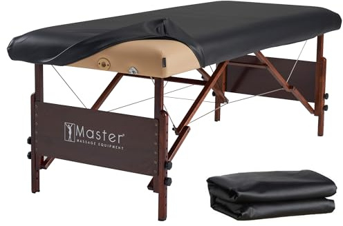 Master Massage Equipment Rectangular Universal Fabric Fitted PU Vinyl Leather Ultra-Durable Massage Table Protection Cover-Cover Protector for Massage Beds Lash Bed, 28” to 32” Wide (Black) (Black)