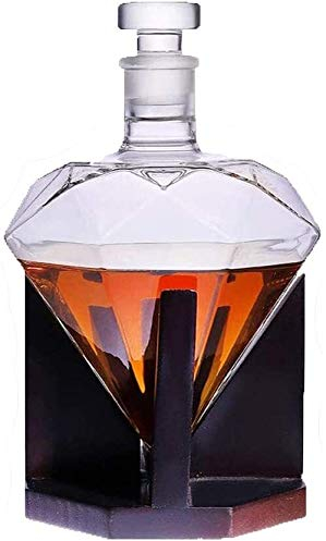 ANZHENGRQ Jarra para Whisky, Decantador de Whisky y Gafas Juego, Diamond Carafe 850 ml Que Incluye Stand de Decanter, Decantador de Whisky Set Decanter Giftset Decantador de Whisky,