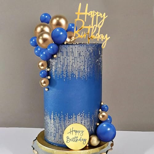 Palline Decorative per Torte 24 Pezzi Decorazioni Torta Compleanno Blu-Oro Topper Torta Palla Cake Topper per Anniversario, Matrimonio, Valentine’s Day