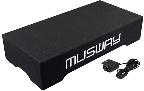 Musway MF210A – Sistema di subwoofer attivo in costruzione piatta (DOWNFIRE) con supporto da 25 cm (10) e MEMBRANO passivo, amplificatore integrato con 800 Watt max.