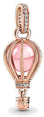 Wedanor Damen Sparkling Pink Hot Air Balloon Dangle Anhänger für Armband 925 Sterling Silber Geburtsstein Charms Beads passend für Armband