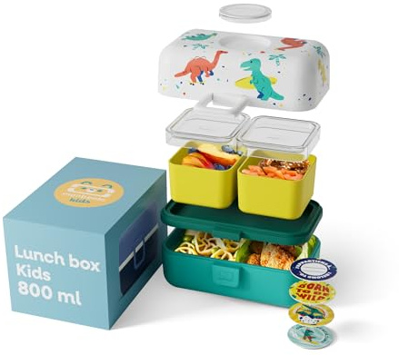 monbento - Brotdose Kinder MB Tresor - 3-Fächer Lunchbox für Kinder - Jausenbox Kinder - Ideal für Schule/Picknick/Unterwegs - Bento Box BPA-frei - Personalisierbar & Auslaufsicher - Dino