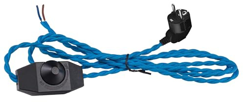 FSLiving 2-adrige Textilkabel, Lampenkabel mit 2.5 meter Länge,Ein/Aus-Schalter und Stecker,Geflochtenes Kabel für Ventilator, Lampe, eine nacht lampe,Blau