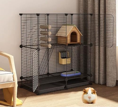 Meerschweinchenkäfig, Kätzchenzaun, Hundezaun, Chinchilla-Zaun, Haustierzaun, Kleintierzaun mit Tor, (Schwarz, 75 x 39 x 84 cm)