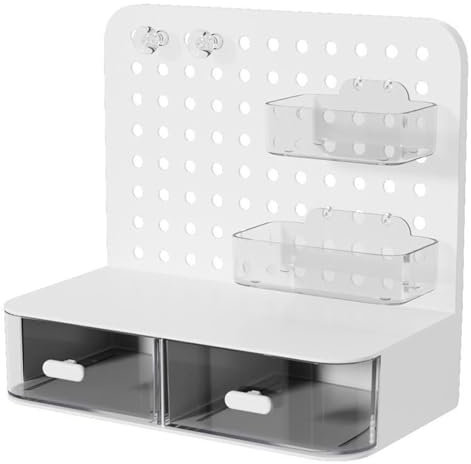 SCBTGKLN Lochwand Zubehör, Lochplatte, Lochplatte Kunststoff, mit Schubladen, Stecktafel for Schreibtisch, Fotokartenordner, Niedliches Schreibtischzubehör, for Büro und Zuhause(White)